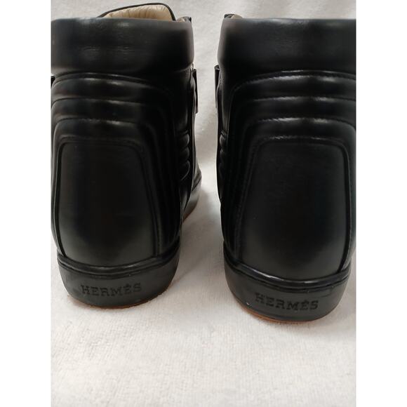 Hermes Mens High Top Sneakers Black Leather EU 41‎ Modern Detail w BOX AUTHENTIC